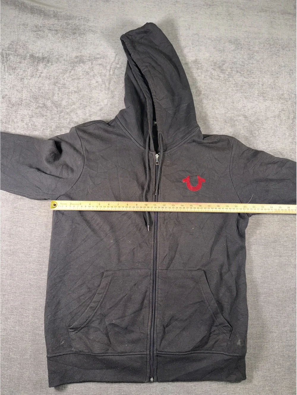 True Religion Men's Black Full Zip Hoodie with Red Logo M/M